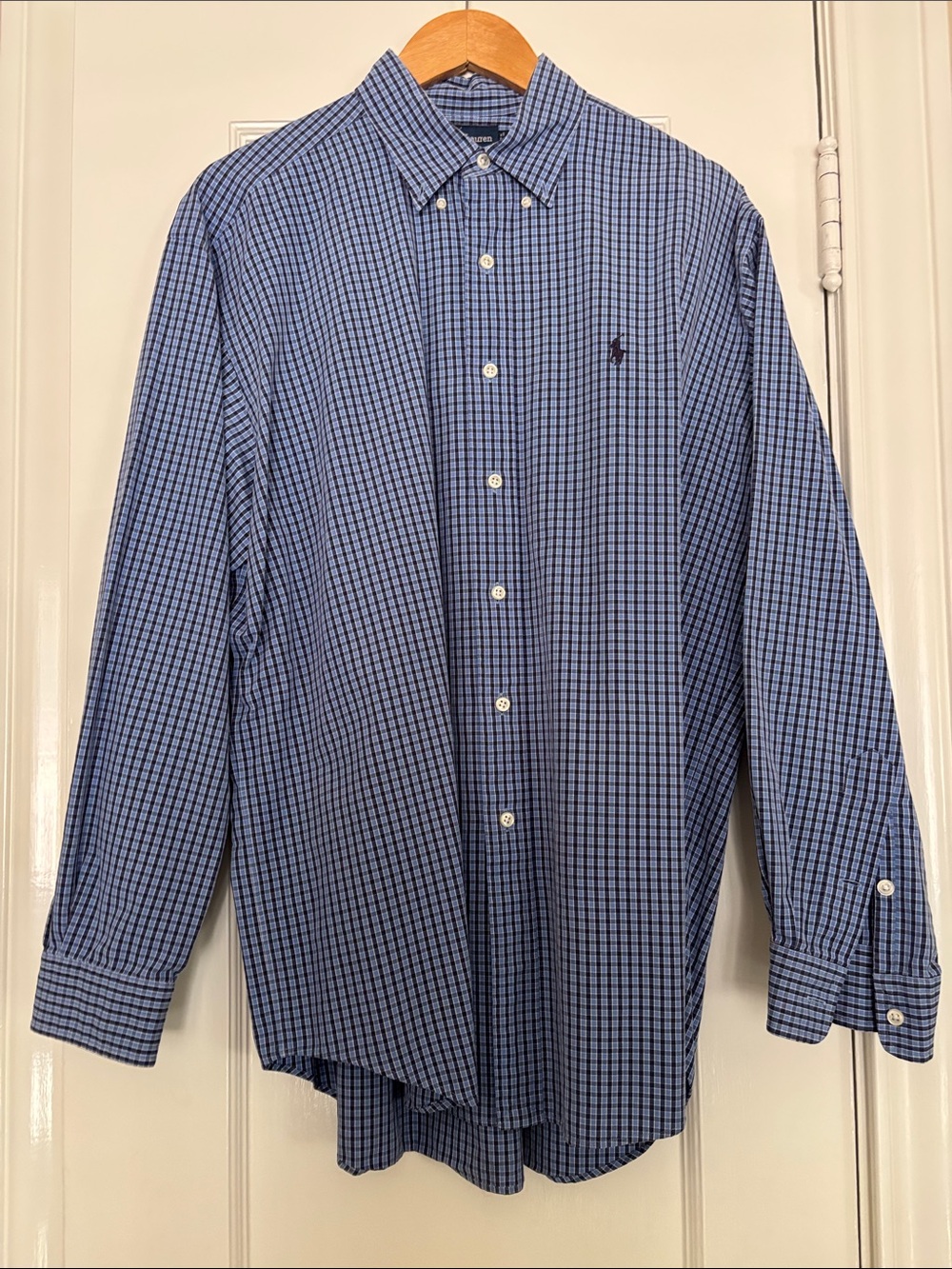 Ralph Lauren Blake Blue Checked Button-Down Dress Shirt 100% Cotton